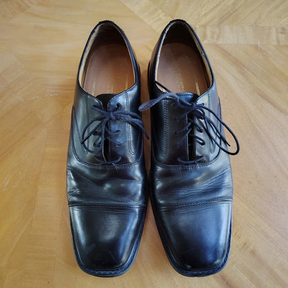 ROCKPORT Men's Dress Shoes‎ Square Cap Toe Oxford DresSports  10M Black Leather